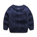 Star Baby 冬に子供服の男児新型無地Tカジュアルセーター赤ちゃん中小童修身百搭保温ニット/セーター/大ヒット/大人気 (90CM, Navy Blue)