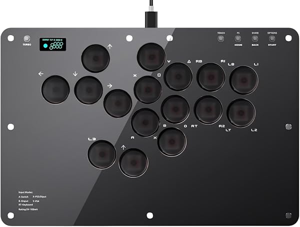 アケコン レバーレス コントローラー「16ボタン·RP2040搭載·全機種対応·手軽に昇龍発動」ps4コントローラー 格闘ゲーム パッド 0遅延 極薄 195*295mm 膝置き ワイドパネル 15mm静音大按键 OLEDディスプレイ RGBled TURBO 格ゲー PC/PS/PS4/PS3/Switch対応 DIYパーツ付き (black) - 1