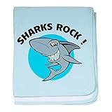 CafePress – Sharks Rock 。Baby Blanket – スーパーソフトベビー毛布、新生児おくるみ 標準 ブルー 691494870-0-98-0