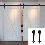 Hahaemall Farmhouse素朴なスチールレール回転ドアハードウェアトラックハンガーブラックアンティークスライドキットHangingダブルドア 8FT USGCM3052D