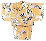 初節句に 男の子 赤ちゃん用 ベビー被布と着物セット「黄土色 紋に扇子」HFB056