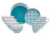 Euro Ceramica 16 Piece Simpatico食器セット ブルー SPT-32660T-CBDS