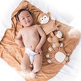 【爱莉セレクトショップ】 フード付きバスタオル ベビー バスローブ 可愛い おくるみ 子供 フード付き タオル 動物柄 ポンチョ タオル 男の子 女の子 出産祝い プレゼント ギフト (4点セット) 