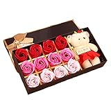 くま フラワー ソープ １２個 ギフトボックス 花 薔薇 石鹸 お祝い 誕生日 プレゼント ローズ ベアー ぬいぐるみ (赤)