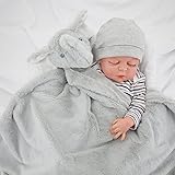 Kavkas ベビーブランケット ファー 冬 新生児 着る毛布 赤ちゃん出産祝い男の子 保温性 ふわふわ 76x76cm (グレーゾウ)