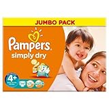 Pampers Simply Dry Nappies Size 4+ Jumbo Pack 70 per pack Case of 1 by Pampers