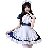[YAISHN] メイド服 ハロウィン 仮装 ゴスロリ 人気 首飾り ブルー ワンピース レディース 可愛い ロリータ コスプレ 半袖 カチューシャ パーティー イベント 演出服 ニーハイソックス付き