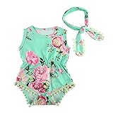 サクララ(Sakulala)2点セット ベビーロンパース ヘアバンド 子供服 花柄 プリント タンクトップ キッズ 足つき カバーオール ボディスーツ 肌着 女の子 ノースリーブシャツ 0~2歳 お着