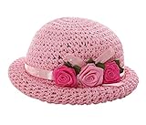 [三つの花の太陽の帽子]ベビービーチの麦わら帽子、1-5Y、ピンク