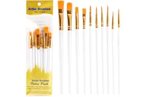 DFsucces 画材筆 ペイントセット ブラシ アクリル筆 水彩筆 油絵筆 画筆 丸筆 平型筆 平型円頭筆 短毛筆 10本セット（ホワイト）