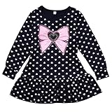CANIS　子供服　キッズ　女の子　長袖　蝶プリント　ドット柄　ワンピース　ガールズ　スカート　紺色 (3Ｔ)