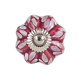 Set of 2 Burgundy Floral hand painted ceramic pumpkin knobs cabinet drawer handles pulls