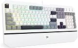 Redragon K558 ゲーミングキーボード 有線 メカニカル 銀軸 スピードリニア フルサイズ テンキー付き 英語配列 RGBバックライト PBTキーキャップ Nキーロールオーバー リストレスト付き USB接続 Windows/Mac/PS5/Xbox対応 (ホワイト&グレー)