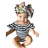 Karchi 　ベビー用ロンパース カバーオール 子供連体服 袖無しボーダー柄オールインワン　 女の子着 　子供連体服　 春夏 可愛い ベビ用連体服 ボートネックTシャツ 肩出し　 柔らかい おしゃれ