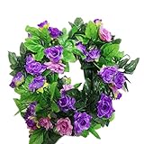 人工花5パック8.5 Ftダブルカラーグラデーションスプライス、人工バラVinesシルク花グリーン葉植物forwindowswall卸売ホームパーティーセレモニー結婚式装飾 ブルー