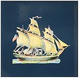 BLNヴィンテージNautical Illustrationsコレクション – 風に帆ヨットwith raised with a米国フラグFlying – タイル 4-Inch-Ceramic ct_