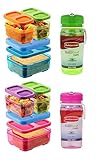 Rubbermaid Lunch Blox and Chugボトルセット – 2サンドイッチキット、ピンク/パープル/グリーンブルー/オレンジ/グリーンwith 14オンスChug Bottles (