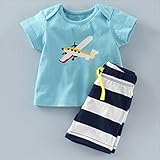 子供服 MIDRE 半袖Tシャツ 半ズボン キッズ 子供 ベビー 綿100％ 飛行機パターン 上下セット 男の子 夏 (100-110CM)