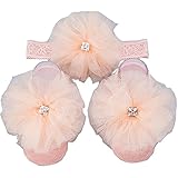 Lisa Pulster ベビー ソックス 赤ちゃん 靴下 女の子 ソックス ヘアバンド 三点セット 髪かざり1歳以内 新生児 12か月頃まで コットン リボン シフォン 蝴蝶結び レース 花 滑り止