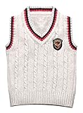 (コ-ランド) Co-landキッズ ニット ベスト ケーブル編み スクールベスト Vネック 袖なし セーター 子供服 ボーイズ 男の子 フォマール ホワイト 130