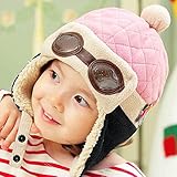 Sanheshun キッズ 子供用 パイロット 帽子 ニット 飛行士帽子 耳あて 暖かい (ピンク)