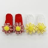 ベビー チェック フラワー パッチンどめセット(赤・白)