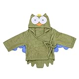 PUERI ベビー用バスローブ　バスタオル キッズ　ベビー タオル生地　フクロウ　可愛い　フード付き　出産祝い　新生児　0-18ヶ月　（アーミーグリーン）