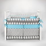 Elephant Chevron Zig Zag Gray & Blue Baby Bedding - 5pc Crib Set by Sofia Bedding by Sofia Bedding