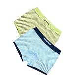 Perfk 2枚　4-11歳　キッズ　綿　下着　ボクサーブリーフ　パンツ　ショーツ　ストライプ柄　快適　全5サイズ2色 - 青+緑, 120cm
