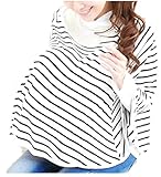 FunMarket 360 度 授乳 ケープ ポンチョ (授乳ケープ, 91.【軽量生地＋熊ワッペン】白×黒ボーダー+授乳ストラップ付き)