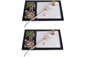 デスク用禅サンドガーデン、ミニチュアサンドガーデン 禅ガーデン卓上岩砂植物熊手ツール、マイクロ風景置物、瞑想禅ホームオフィス装飾�