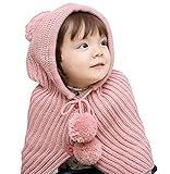 (よキーよ)Yokeeyo ニット帽子&マフラーのセット 耳＆肩まであたたか 毛糸 可愛い耳付き帽子 ケープ ベビー キッズ 赤ちゃん ふわふわ 男の子 女の子 キュート 防寒 スタイリッシュ ボンボ