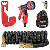 Yardsky 伸縮ホース 10パターン ノズル 3倍伸びる 銅製接続 3層ラテックス ガーデニング 散水 洗車 マジックホース 多機能継手 ホースホルダー レッド 2.5m－7.5m
