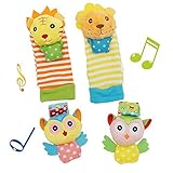 DaisyベビーソフトPlush 4動物手首ラトルと足Finderソックスセットギフト最適早期教育開発おもちゃfor Boys and Girls