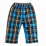 スノーパンツ ベビー 男の子 チェック柄 中綿入り パンツ 防寒 ズボン ターコイズ-ブラウン 90