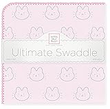 SwaddleDesigns Ultimate Receiving Blanket, Bonjour Bunnie with Pink Trim, Pink [並行輸入品]