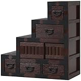 不二貿易 うづくり風民芸階段ダンス L 幅67×奥行35×高さ70cm 天然木 ブラウン 78516