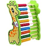 木のおもちゃ 恐竜 キリン形 レインボーアバカス　そろばんおもちゃ　天然木製おもちゃ　幼児 知育 玩具 玉 (キリン)