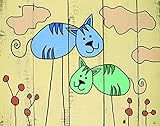 Green Leaf Art Cats on Wood Canvas Art [並行輸入品]