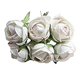 Perfk 花束　人工花　DIY造花　ホーム装飾　シルクローズ　花嫁　6頭/株　全7色 - 白
