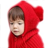 Andux Space 冬 ベビー キッズ 女の子 ウール 帽子 ニット キャップ 暖かい ETSDM-01 (レッド)