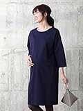 Angeliebe エンジェリーベ マタニティー ワンピース 授乳口付き ストレッチ ポンチ ベーシック ワンピ 妊婦服 産前 産後 M ～ L ネイビー 22272 22272302