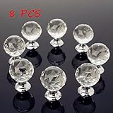 ILS - 8 pieces 25MM Clear Crystal Glass Handle Knobs for Door Drawer Cabinet Furniture