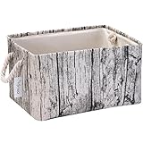 Hinwo 34L Stylish Tree Stump Design Wood Grain Storage Bin Basket Rectangle Canvas Fabric Toy Chest 