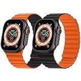 HITZEE 両面リバーシブルマグネットバンド Apple Watch バンド 49mm 46mm(シリーズ 11/10) 45mm 44mm 42mm(シリーズ 3/2/1), 磁気シリコンバンド iWatch Ultra 3/2/1 SE3/2/1 シリーズ 11 10 9 8 7 6 5 4 3 2 1 に対応, ブラック/オレンジ