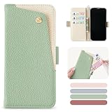MAGICASE for いphone12 ケース 手帳型 可愛い iPhone12ケース手帳型 おしゃれ iPhone12Pro ケース 手帳型 上品 衝撃吸収 軽量 スマホケースiphone12 シンプル カード収納 スタンド機能 アイホン12ケース手帳型 マグネット式 高級PUレザー 携帯ケース iphone 12 全面保護 防塵 擦り傷防止 女性 人気 大人 6.1インチ（グリーン）