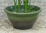 睡蓮鉢 大型　匠 16号 (グリーン・ブラック)　ビオトープ創りに 陶器製 水生植物 姫睡蓮やホテイ草に スイレン鉢 すいれん鉢 メダカ鉢 めだか鉢