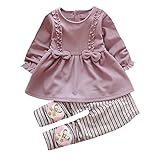 Tovadoo 子供服 ベビー服 女の子 トップス+ズボン セットアップ 長袖 秋冬 ワンピース リボン 縞模様 ハート パーティー 保育園