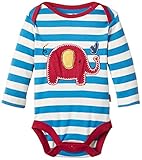 Kite 「カイト」- ボディスーツ - 長袖 - オーガニックコットン - 青色 - Organic Cotton - Stripy Elephant Bodysuit - Long sleeves