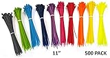 Nylon Cable Ties - 11" - Multi Color (Blue, Red, Green, Yellow, Fuschia, Orange, Gray, Purple) - 500